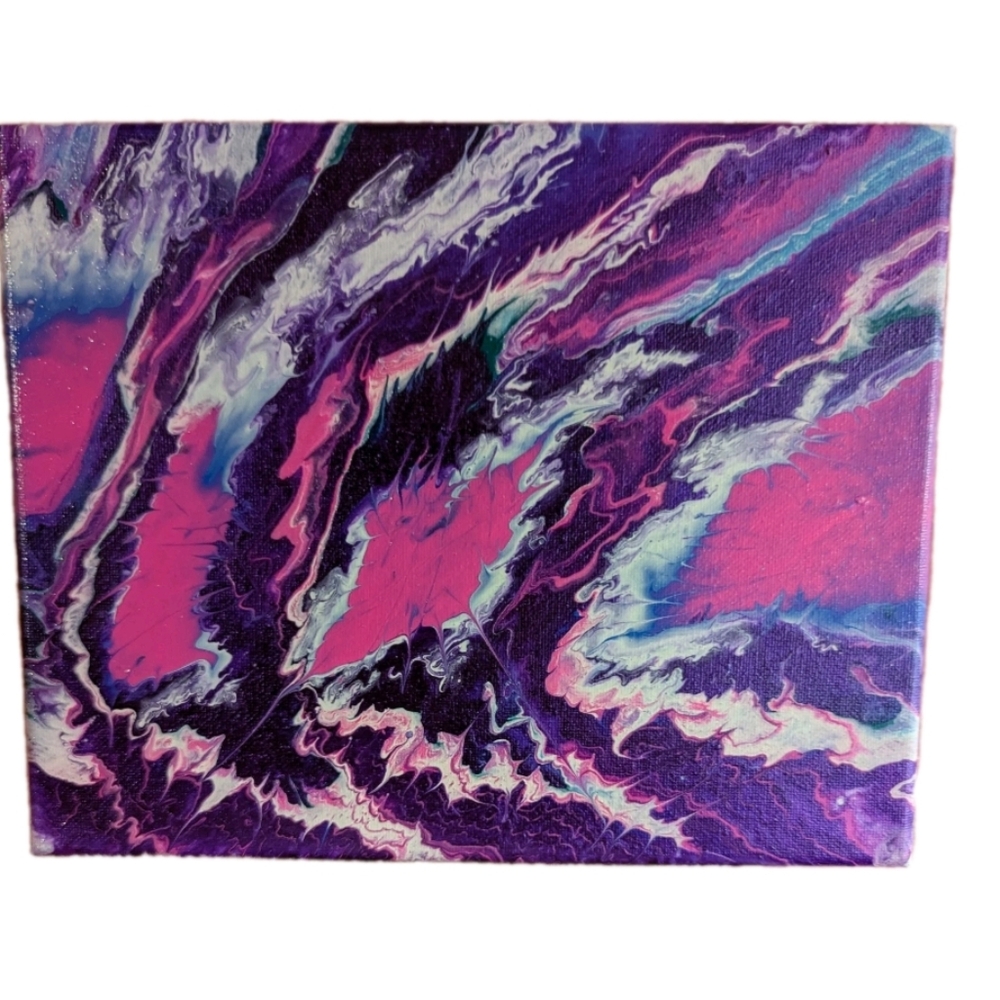 Abstract Fluid Pour Painting Pink Purple White 8 X 10 Acrylic Canvas Home Art